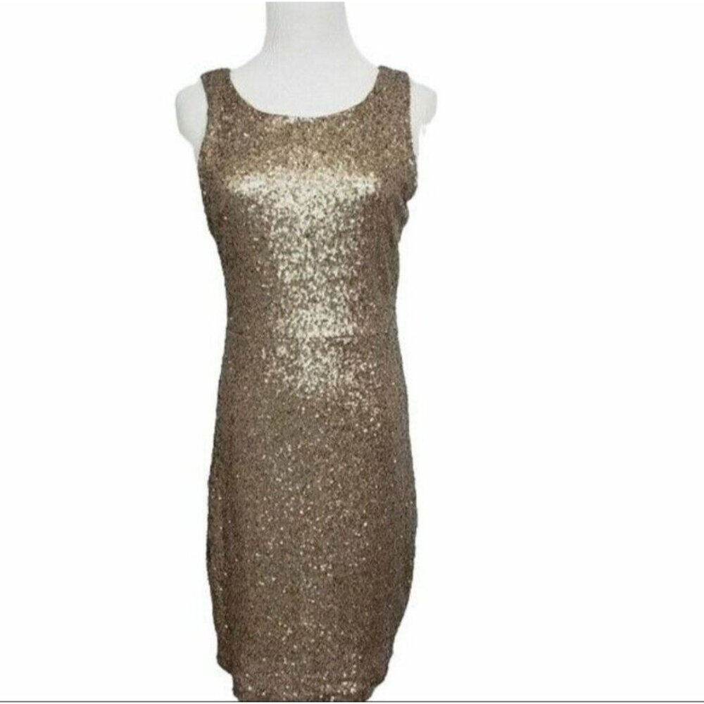 MM‎ Couture Womens bronze sequin party dress stretch Sleeveless size M
